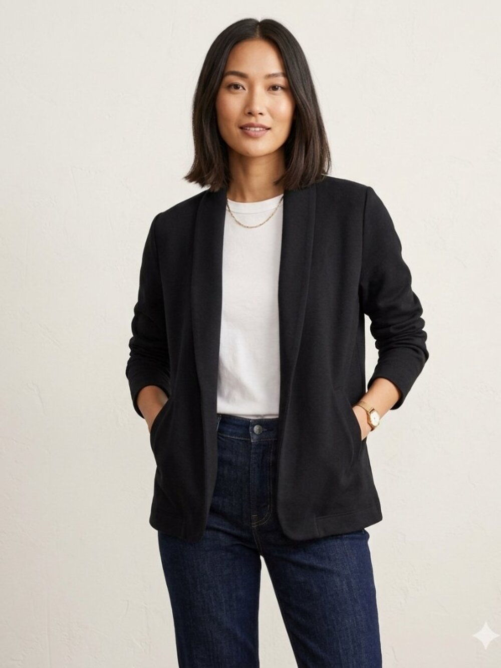 J. Crew 365 Black Open Front Collarless Blazer Jacket Coat Size 4